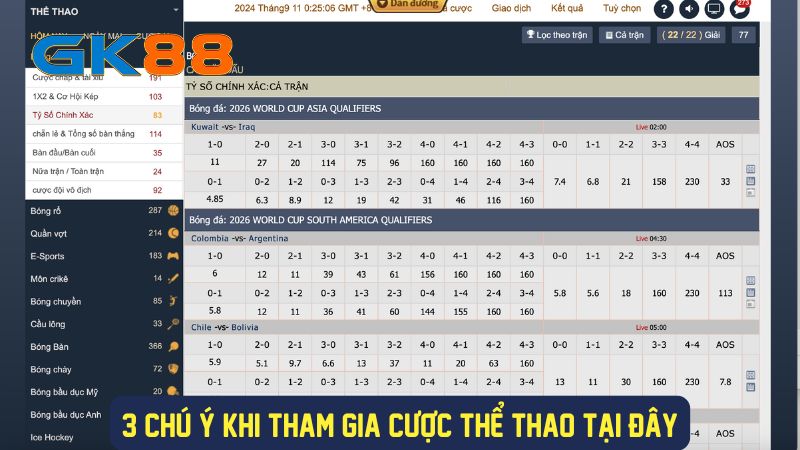 Lưu ý khi cá cược thể thao GK88